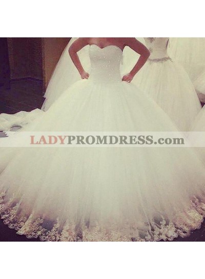 Amazing Sweetheart Tulle Ivory Sequence Ball Gown Wedding Dresses 2023