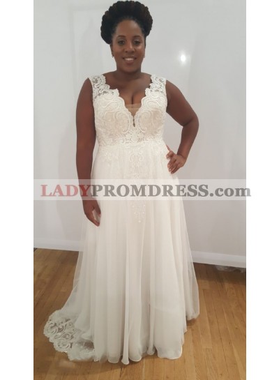 Cheap A Line Ivory Chiffon Open Front V Neck Lace Beach Wedding Dresses 2023
