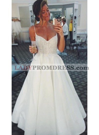 Cheap Satin A Line Spaghetti Straps Sweetheart Lace 2023 Wedding Dresses