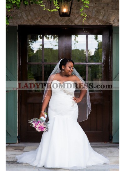 2023 Sexy Mermaid Sweetheart Organza Beaded Pleated Plus Size Wedding Dresses