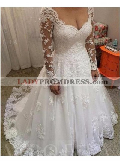 Charming A Line Sweetheart Long Sleeves Lace Elegant Wedding Dresses 2022