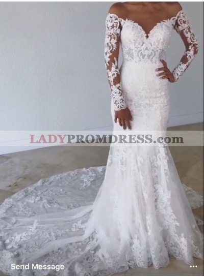 2023 Amazing Mermaid Long Sleeves Off Shoulder Sweetheart Long Lace Wedding Dresses