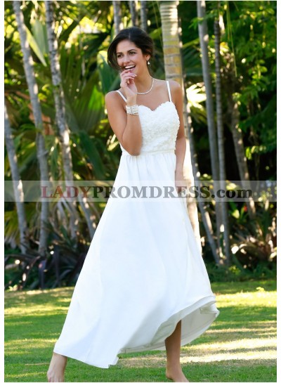 2023 Cheap A Line Sweetheart Spaghetti Straps White Tea Length Short Wedding Dresses