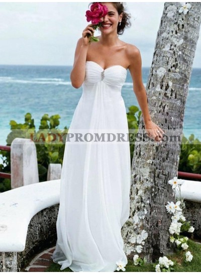 2023 Cheap A Line Sweetheart Chiffon Beaded Strapless Beach Wedding Dresses