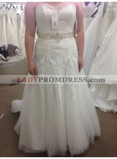 2023 New A Line Sweetheart Belt Lace Tulle Long Wedding Dresses