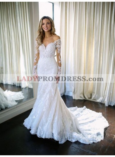 2023 Charming Sheath Long Sleeves Sweetheart Long Lace Wedding Dresses