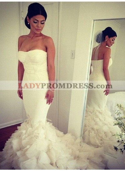 2023 Sexy Mermaid Strapless Ruffles Layered Tulle Wedding Dresses