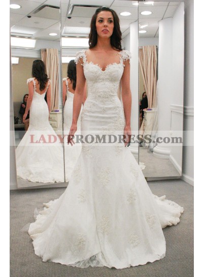 Amazing Mermaid Sweetheart Capped Sleeves Lace Wedding Dresses 2023