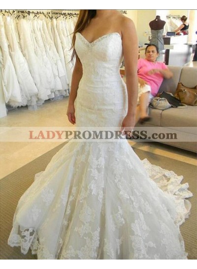 2022 Amazing Mermaid Sweetheart Lace Beaded Long Wedding Dresses