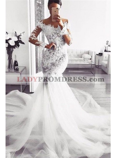 2023 New Arrival Mermaid Long Sleeves Off Shoulder Lace Tulle Long Wedding Dresses