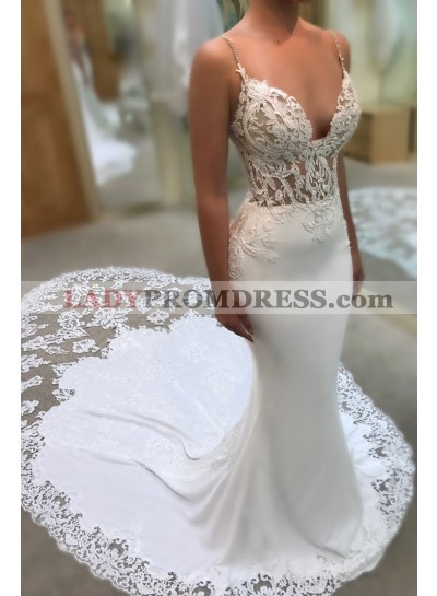 Amazing Mermaid Sweetheart Spaghetti Straps Lace Wedding Dresses 2023