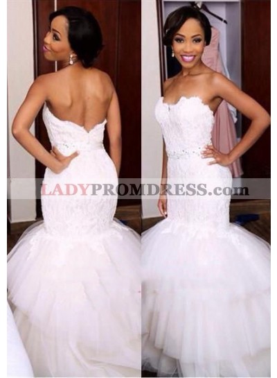 2023 Amazing Mermaid Sweetheart Layered Tulle Beaded Wedding Dresses