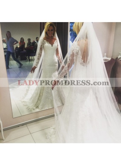 New Arrival Mermaid Long Sleeves Sweetheart Lace Backless Wedding Dresses 2023