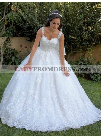 White Sweetheart Straps Ball Gown Lace Vintage Wedding Dresses 2023
