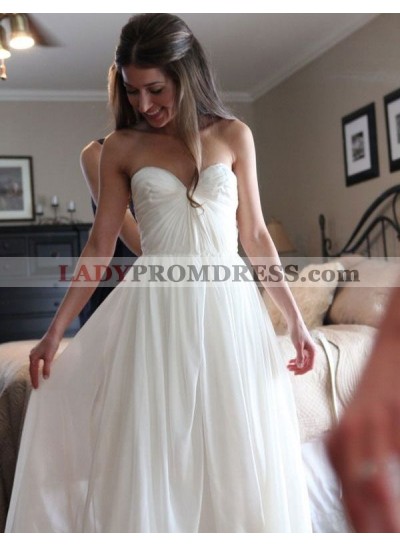 Cheap A Line Chiffon Floor Length Sweetheart Beach Wedding Dresses 2023