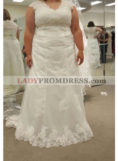 2023 Cheap Sheath Lace V Neck Plus Size Cheap Wedding Dresses