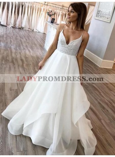 Charming A Line Organza Sweetheart Spaghetti Straps Lace Wedding Dresses 2023