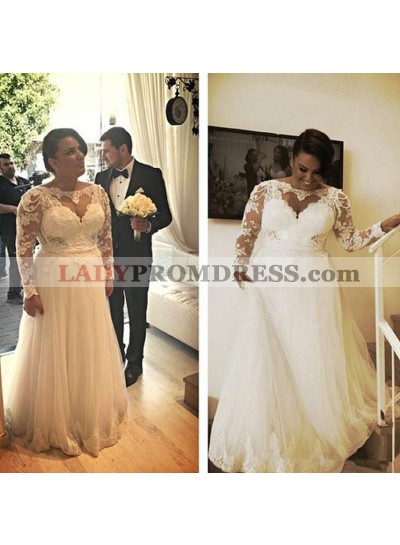Cheap A Line Tulle Long Sleeves Sweetheart Plus Size Wedding Dresses 2023