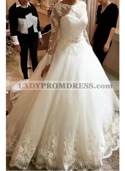 2023 Elegant A Line Long Sleeves Scoop Lace Vintage Wedding Dresses