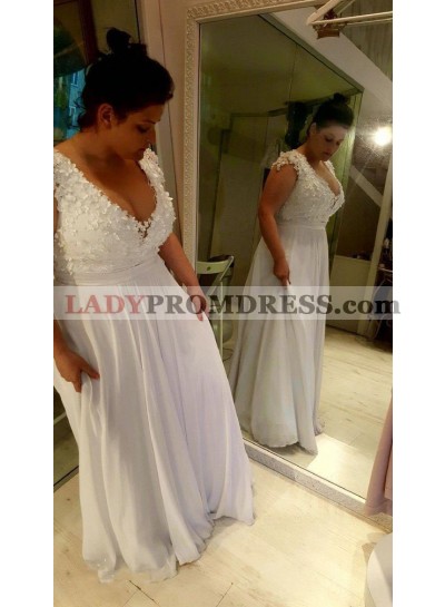 2023 Cheap A Line V Neck Chiffon Plus Size Beach Wedding Dresses With Flowers