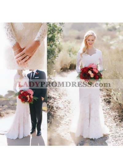 Charming Sheath Long Sleeves Sweetheart Lace Wedding Dresses 2023