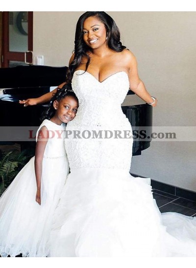 Sexy Mermaid Sweetheart Tulle Layered Pleated Lace Long Wedding Dresses 2023