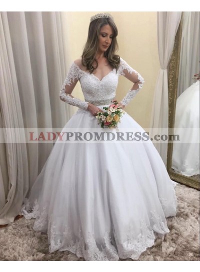 Vintage Long Sleeves Off Shoulder Beaded Sweetheart Ball Gown Wedding Dresses 2023