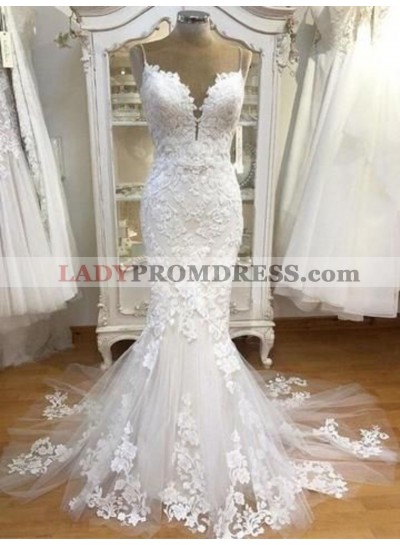 2023 Sexy Mermaid Sweetheart Lace Spaghetti Straps Wedding Dresses