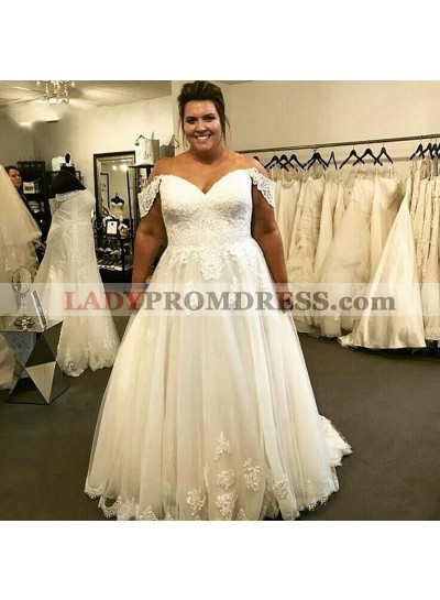 Cheap A Line Sweetheart Off Shoulder Lace Plus Size Wedding Dresses 2023