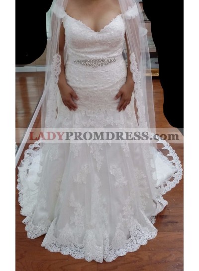 Charming Mermaid Off Shoulder Sweetheart Beaded Lace Wedding Dresses 2023