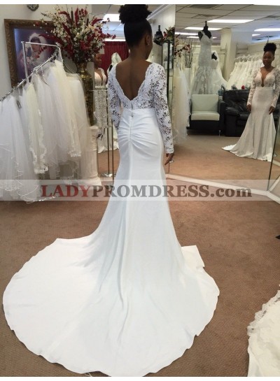 2023 Sexy Sheath Long Sleeves Open Front Backless Lace Wedding Dresses