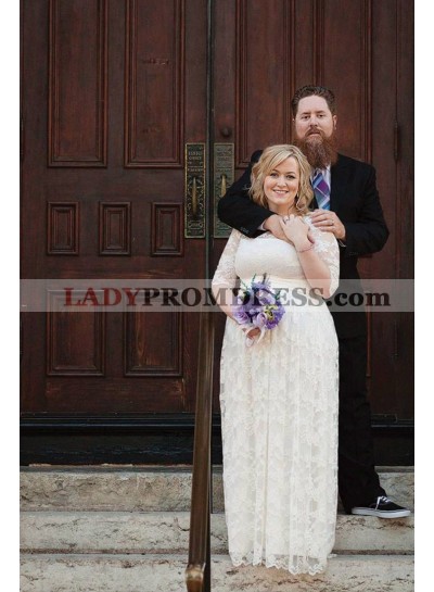 2023 Cheap A Line Long Sleeves Lace Floor Length Plus Size Wedding Dresses