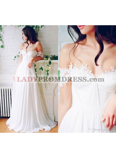 Cheap A Line Sweetheart Chiffon Off Shoulder Lace Beach Wedding Dresses 2023