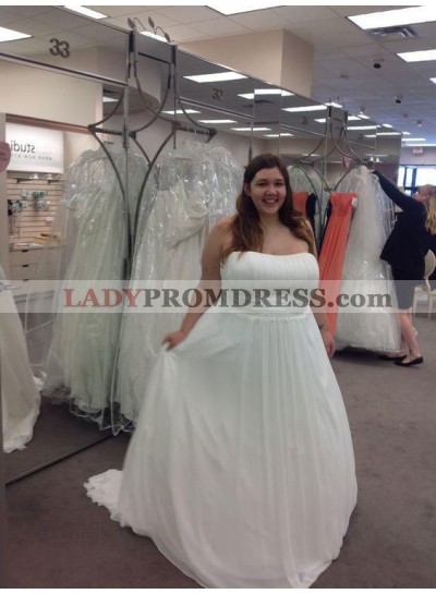2023 New Arrival A Line Chiffon Strapless Pleated Plus Size Beach Wedding Dresses