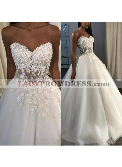 Newly 2023 A Line Sweetheart Tulle Ivory Flower Patters Wedding Dresses