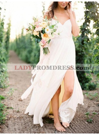 Cheap A Line Side Slit Chiffon Sweetheart Beach Wedding Dresses 2023