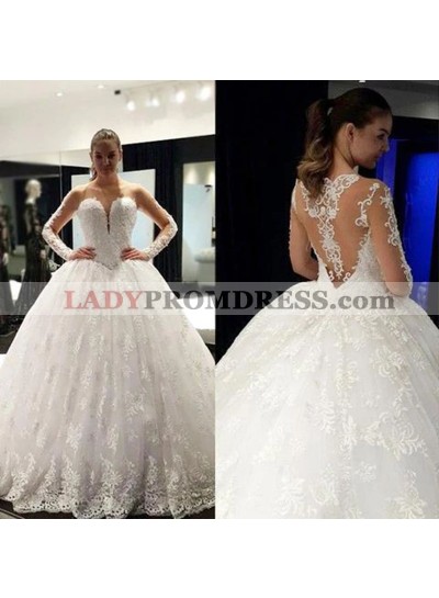 Charming Long Sleeves Lace 2023 See Through Ball Gown Wedding Dresses