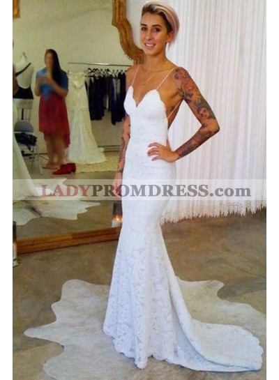 2023 Sexy Mermaid V Neck Lace Halter Backless Long Wedding Dresses