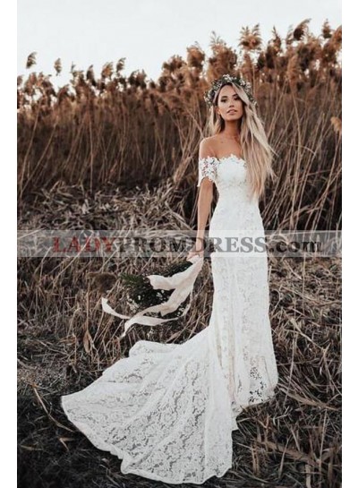 2023 New Arrival Sheath Capped Sleeves Scoop Lace Long Wedding Dresses