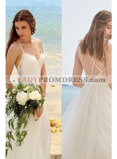 2023 Charming A Line Backless Sweetheart Chiffon Lace Beach Wedding Dresses