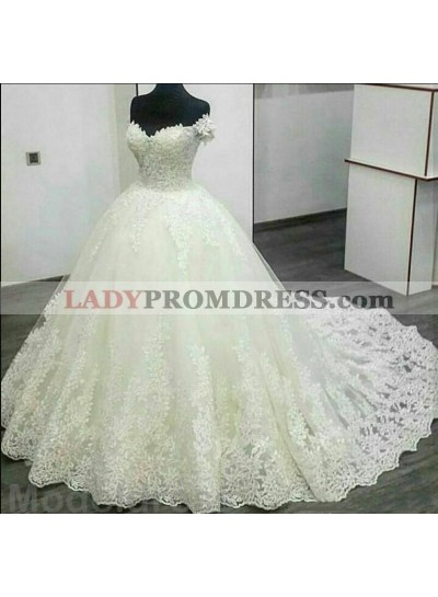 2023 New Arrival Capped Sleeves Off Shoulder Sweetheart Lace Ball Gown Wedding Dresses