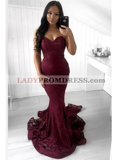 2023 Sexy Mermaid Sweetheart Burgundy Lace Long Prom Dresses