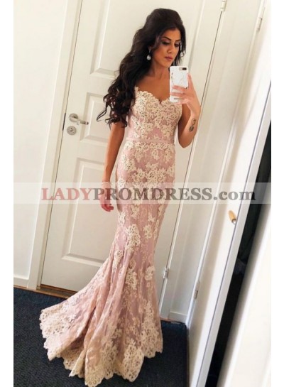 2023 Sexy Mermaid Sweetheart Dusty Rose Belt Lace Floor Length Prom Dresses