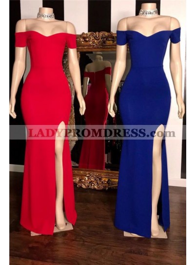2023 New Arrival Sheath Off Shoulder Royal Blue Red Sheath Sweetheart Side Slit Prom Dresses