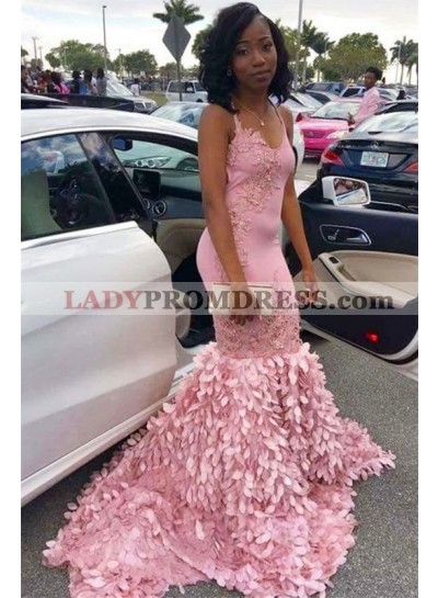 New Arrival Sheath Scoop Pink Leaves Deco Backless Prom Dresses 2023