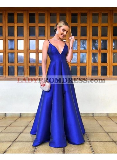 Cheap A Line Sweetheart Backless Royal Blue Satin Prom Dresses 2022