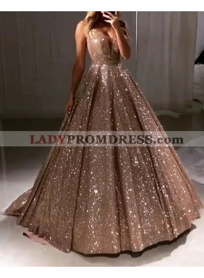 2023 New Arrival Sweetheart Sequence Champagne Ball Gown Prom Dresses