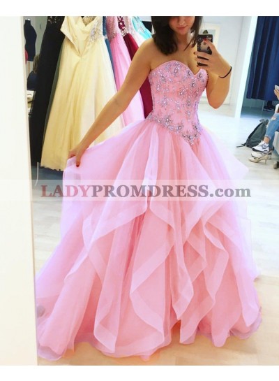 New Arrival Sweetheart Pleated Ruch Beaded Blue Ball Gown Prom Dresses 2023