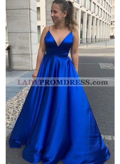 Cheap A Line Sweetheart Royal Blue Empire Long 2023 Prom Dresses