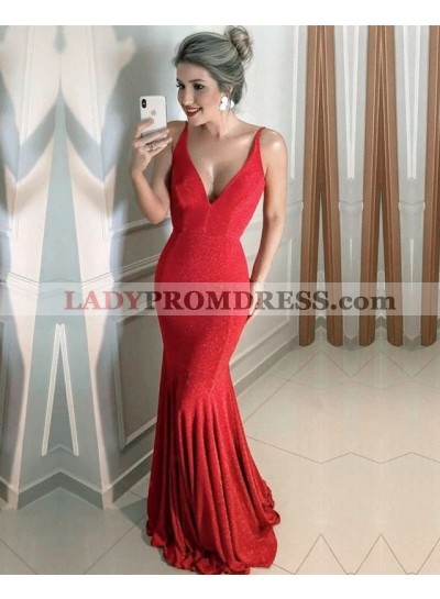 New Arrival Red Sheath V Neck Sequence Prom Dresses 2023